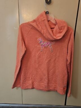 The Black Dog Coral Cowl-Neck Sweater with Plaid Dog Patch, Kids, LARGE